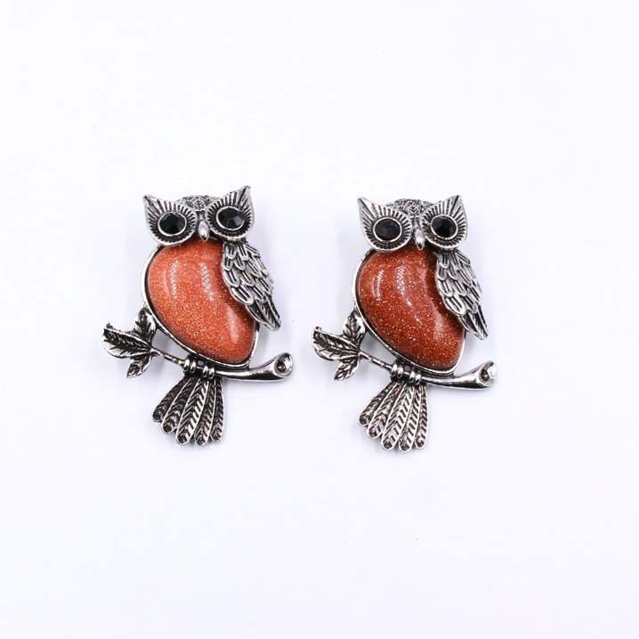 natural stone owl pendant with leather chain   #P022