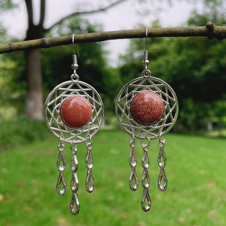 natural crystal agate   dreamcatcher drop earrings E098