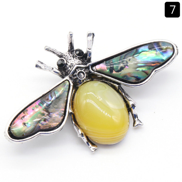 crystal agate stone bee with Abalone shell pendant and brooch 2 in 1   #P021