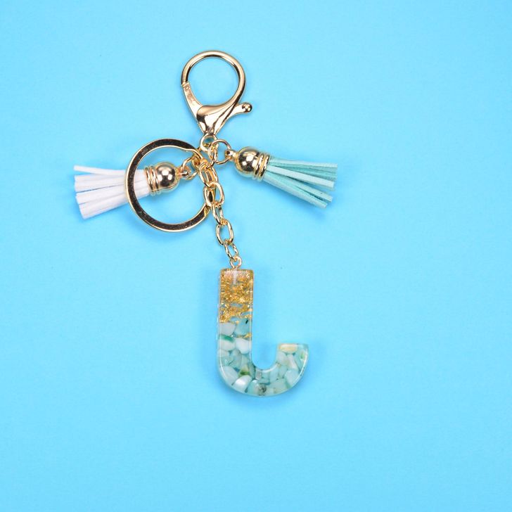 Alphabetic key chain tassel pendant stone gold foil resin key  #KC066