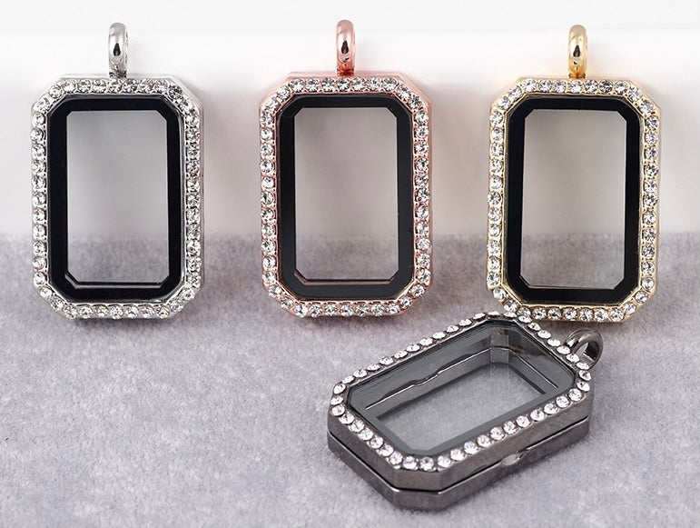 Rectangla  floating locket necklace for charms and mini pearls  LN023-LN027