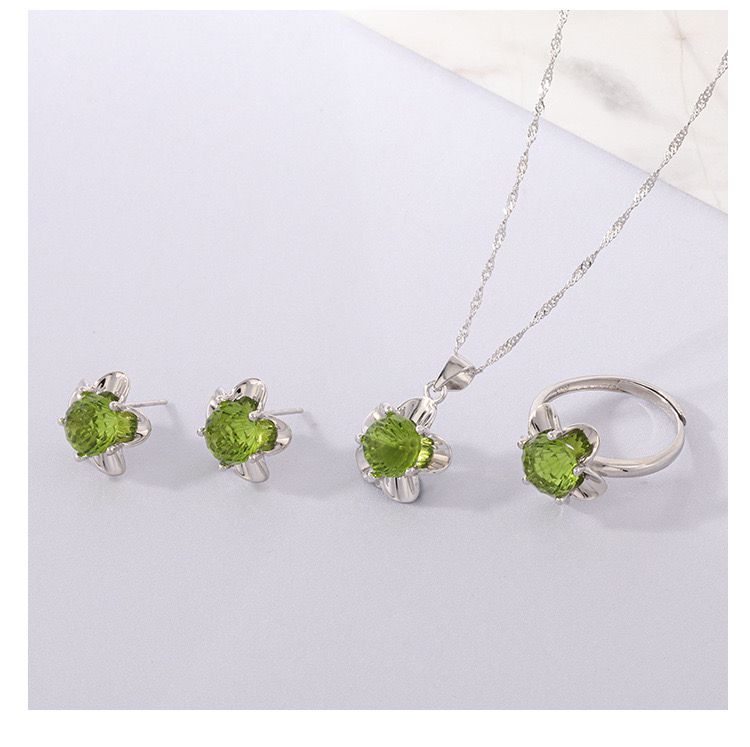 sterling silver S925 gem pendant+ring+earrings set  #SGS041-SGS044