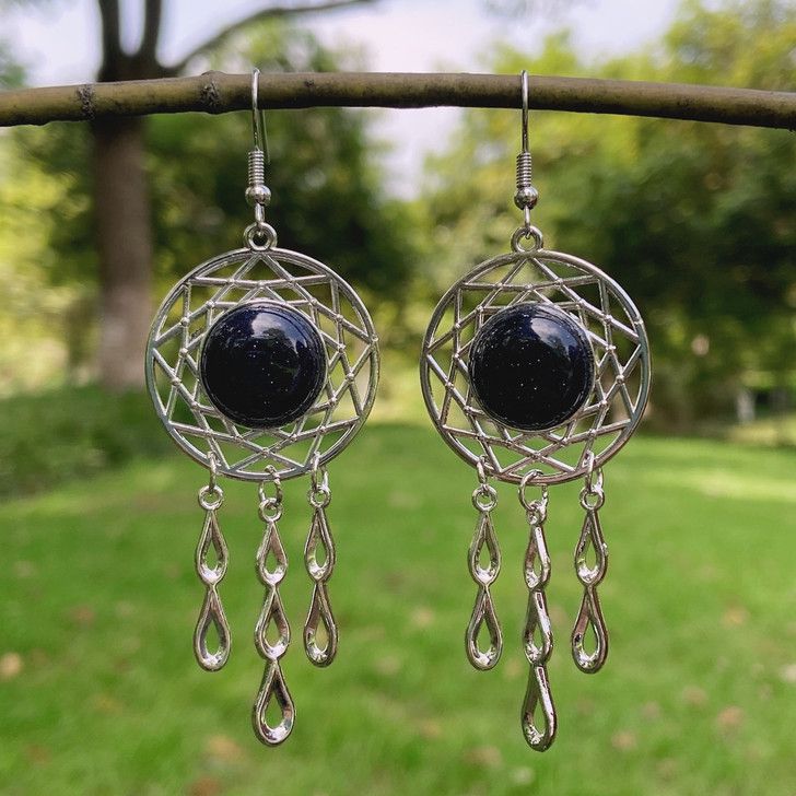 natural crystal agate   dreamcatcher drop earrings E098