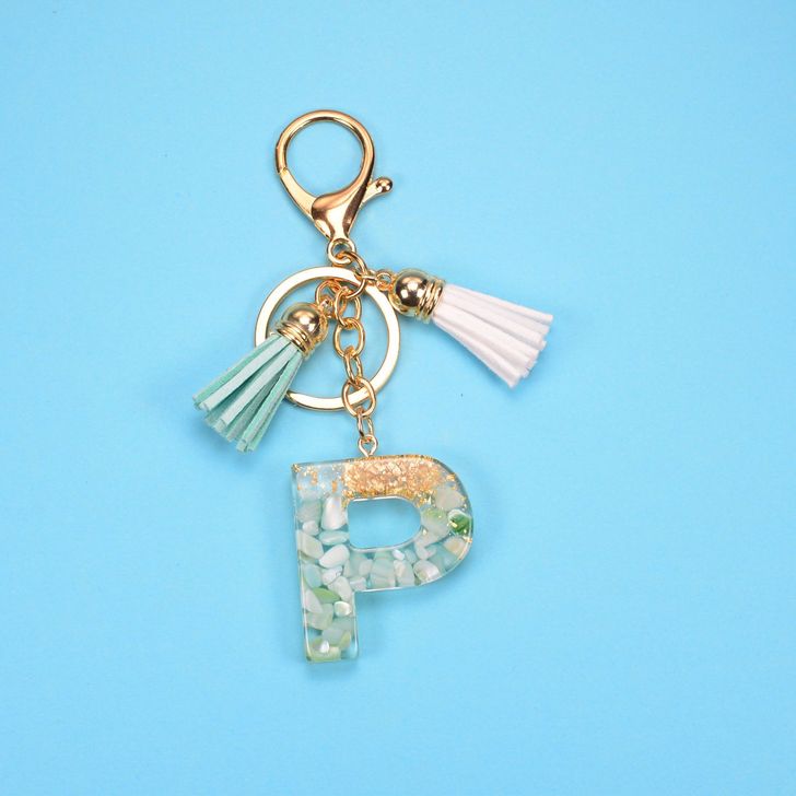 Alphabetic key chain tassel pendant stone gold foil resin key  #KC066