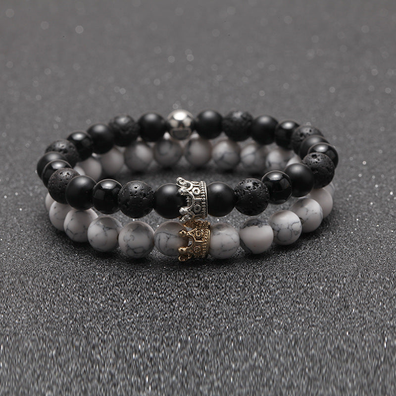 Alloy Crown Volcanic Stone Bracelet Men's Bracelet #B132-B139