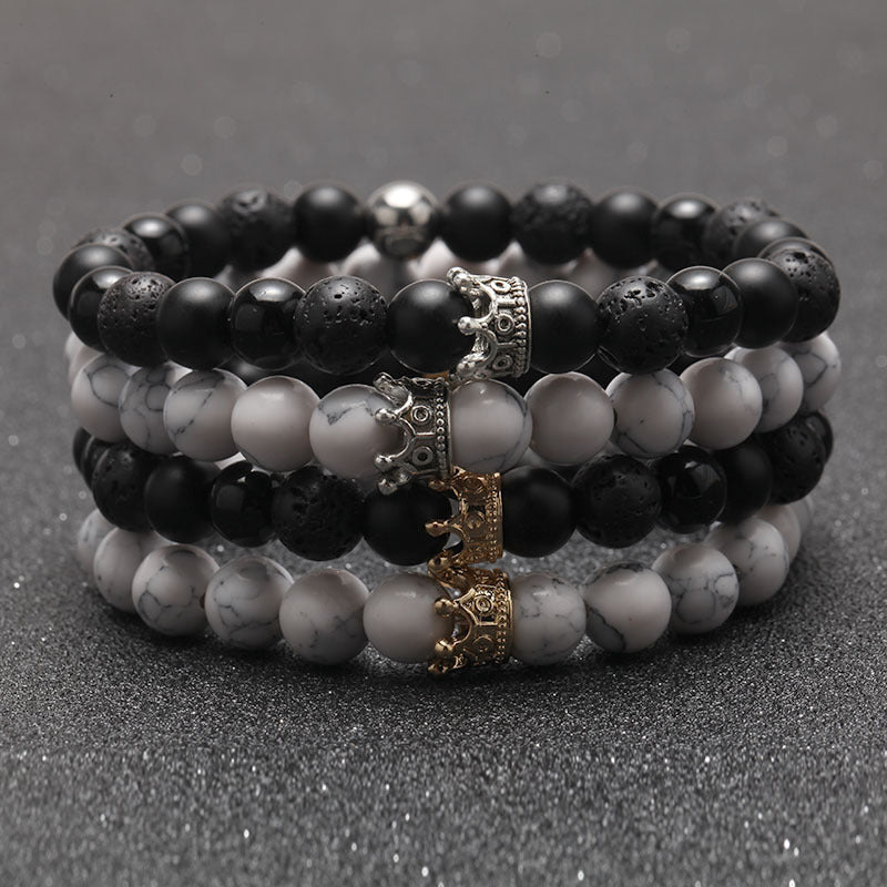 Alloy Crown Volcanic Stone Bracelet Men's Bracelet #B132-B139