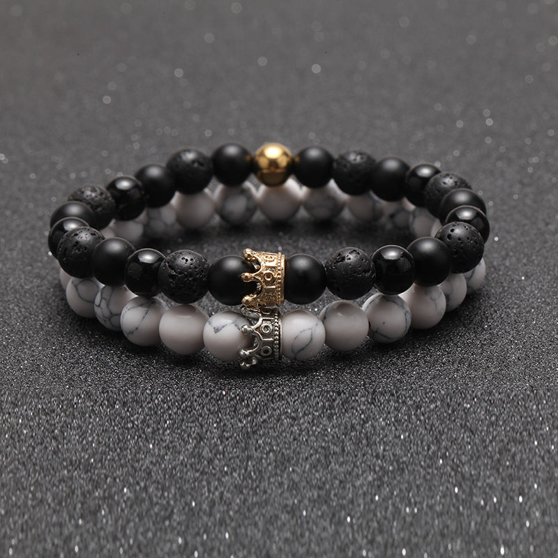 Alloy Crown Volcanic Stone Bracelet Men's Bracelet #B132-B139