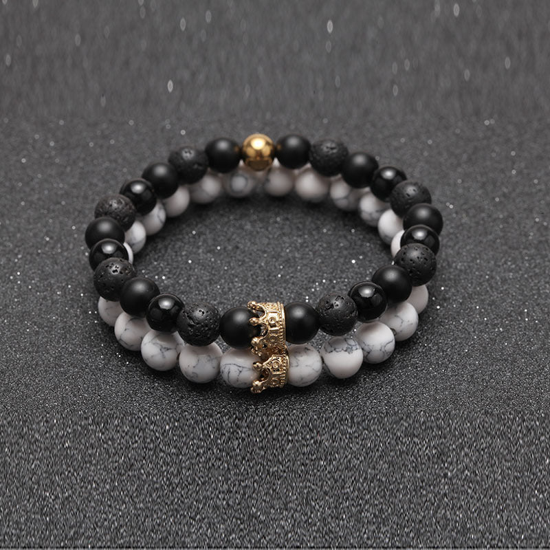 Alloy Crown Volcanic Stone Bracelet Men's Bracelet #B132-B139