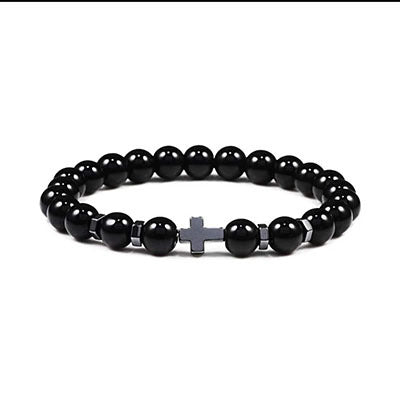 Men's Cross Black Tiger Eye Prayer Bracelet #B152-B162