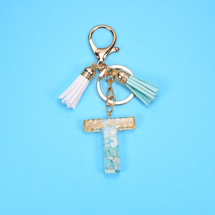 Alphabetic key chain tassel pendant stone gold foil resin key  #KC066