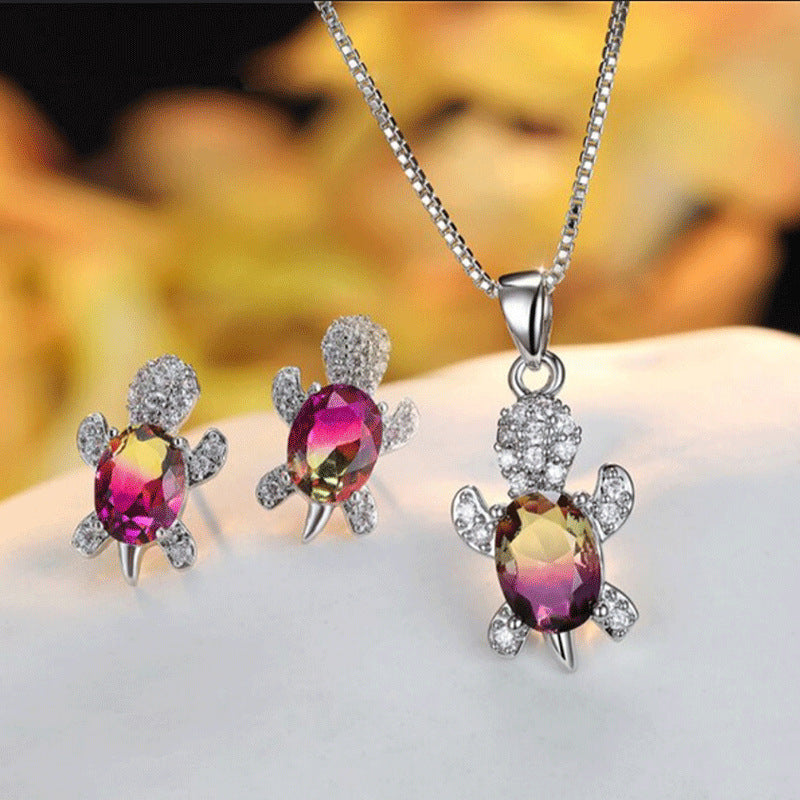 zircon turtle necklace+earring jewelry set JS009-JS016