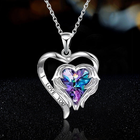 rainbow gem rhinestones zircon heart necklace N027