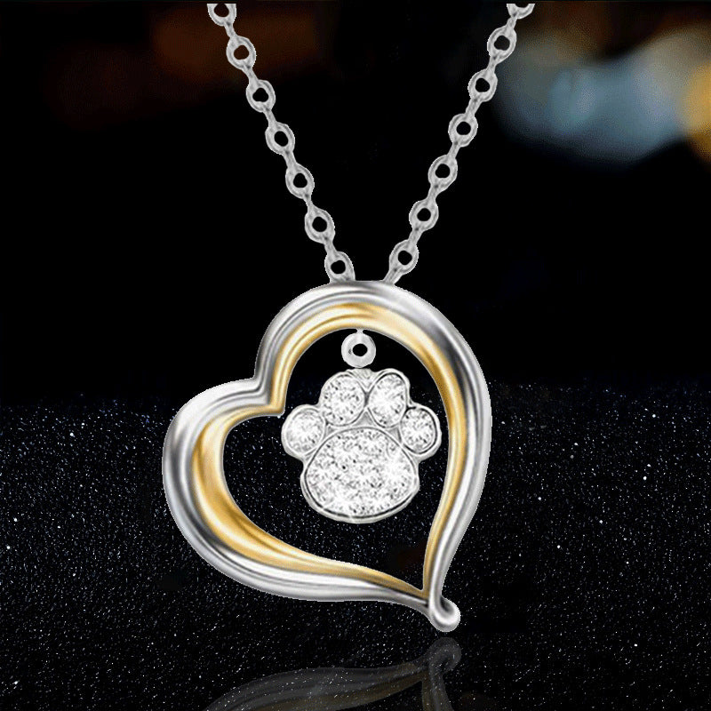 rhinestones heart and paw necklace N032