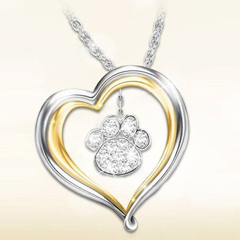 rhinestones heart and paw necklace N032