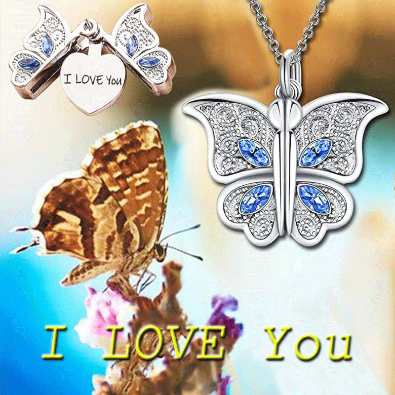 rhinestones butterfly I Love You necklace  N033