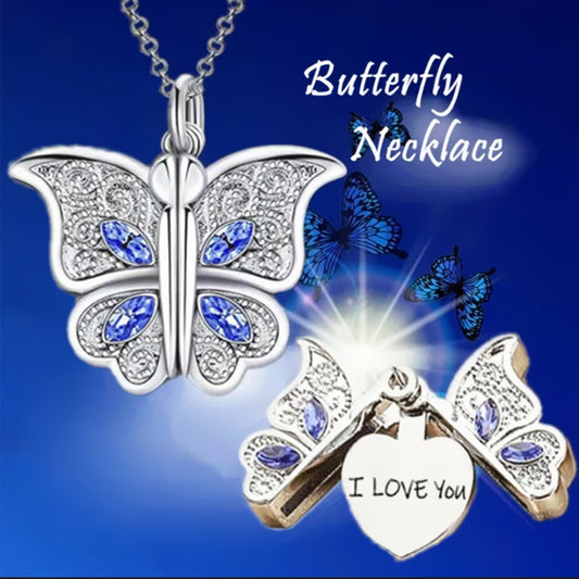 rhinestones butterfly I Love You necklace  N033