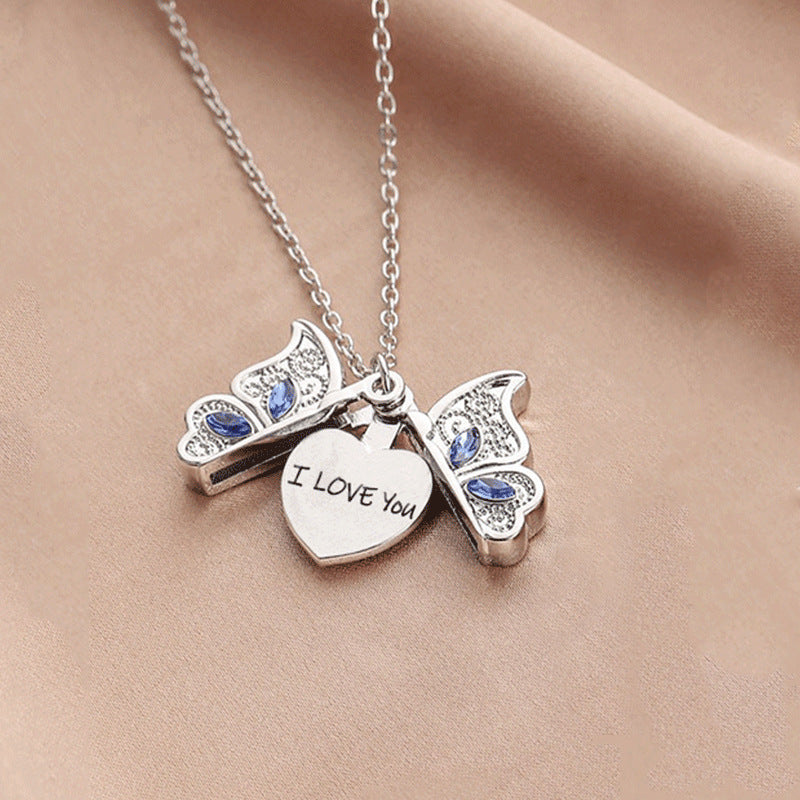 rhinestones butterfly I Love You necklace  N033