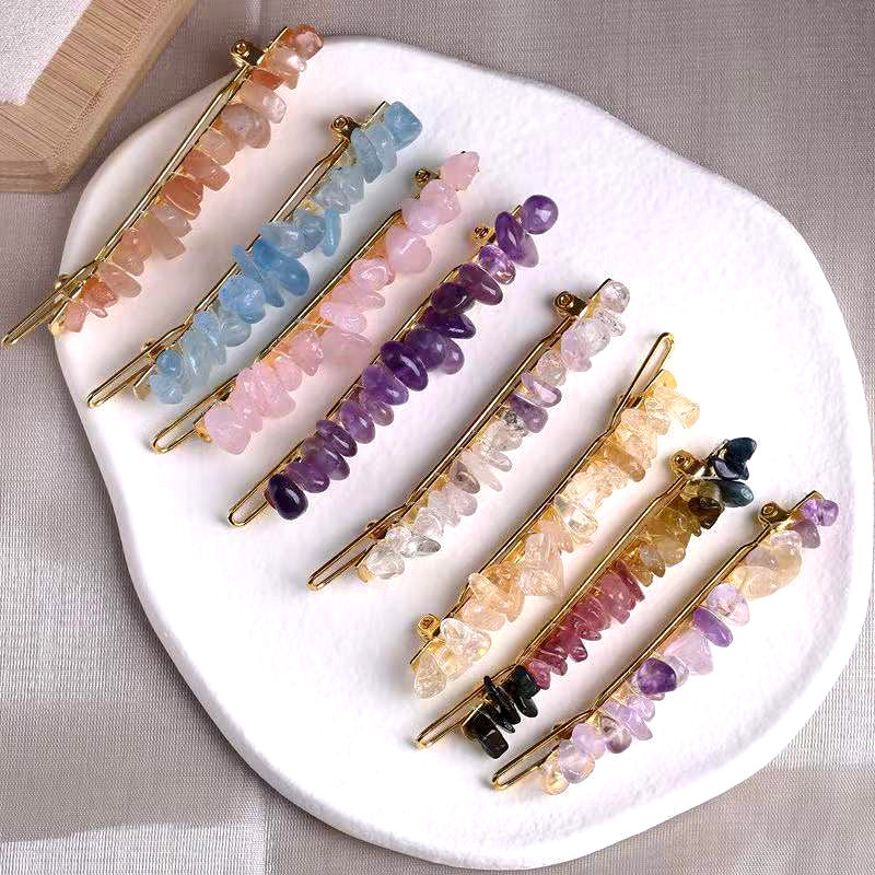 natural crystal chips hairpin