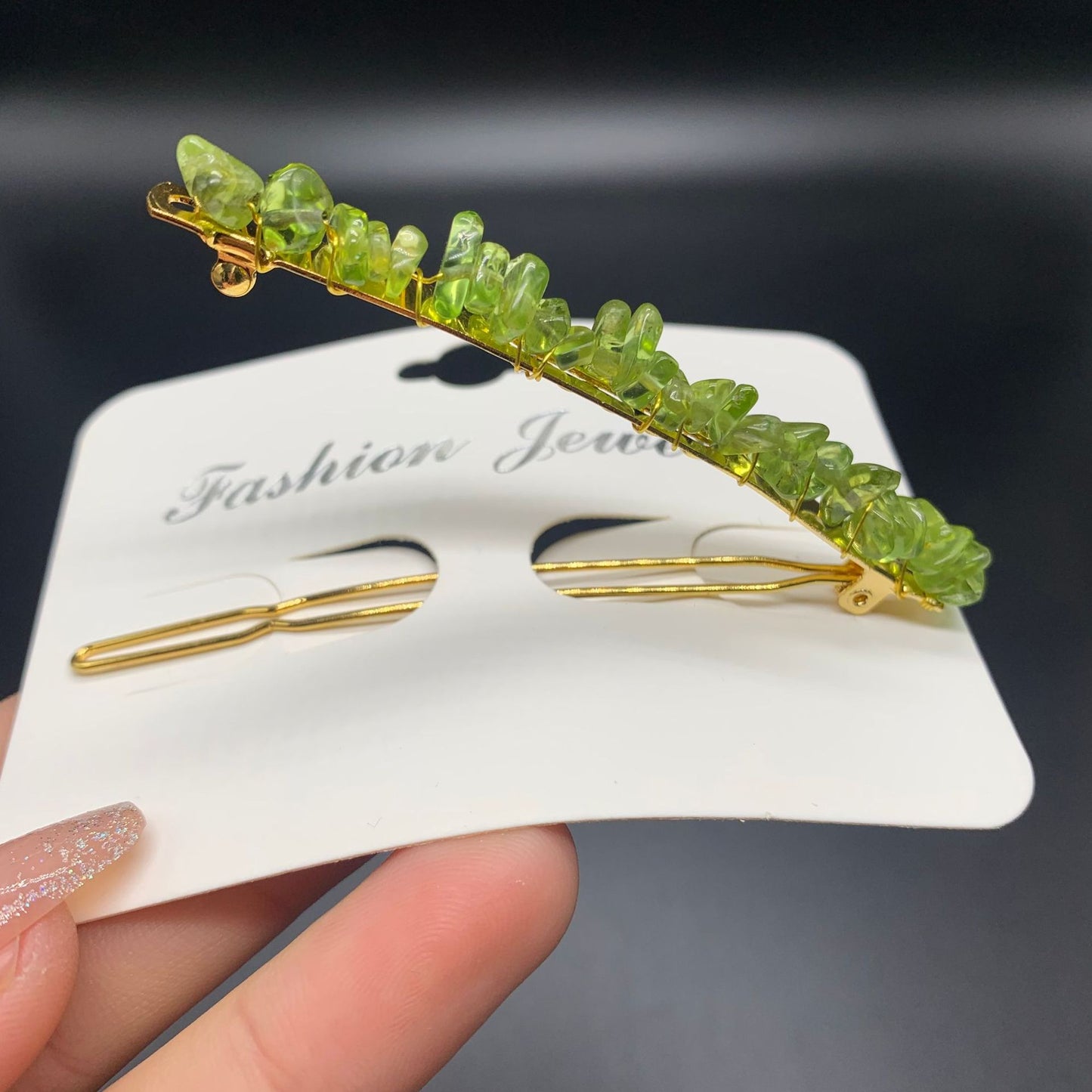 natural crystal chips hairpin