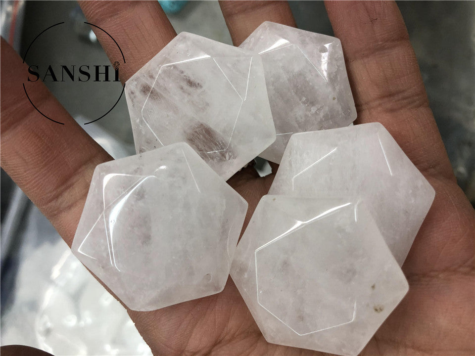 natural crystal hexagon pendant necklace P055