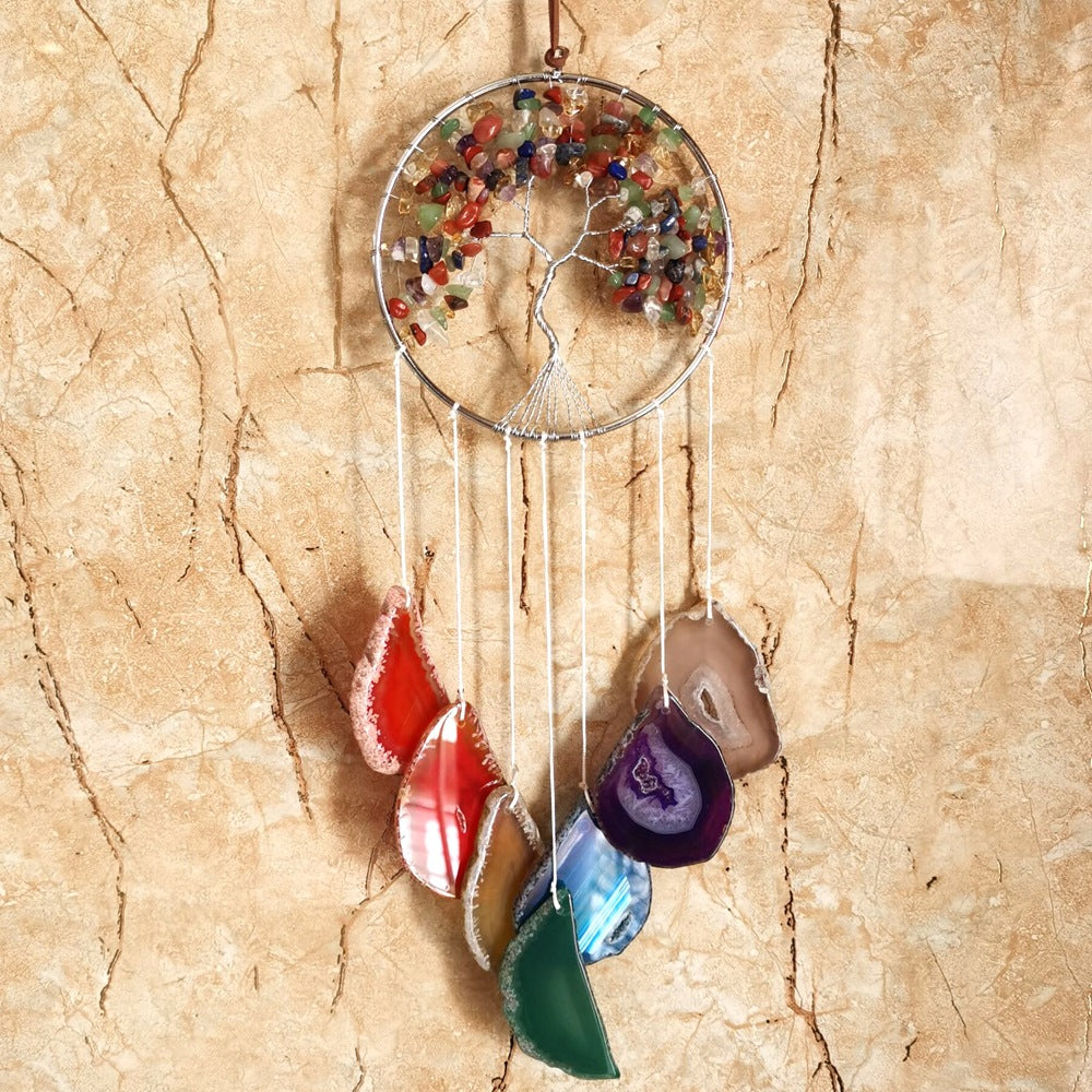 Natural crystal lifetree dreamcatcher pendant