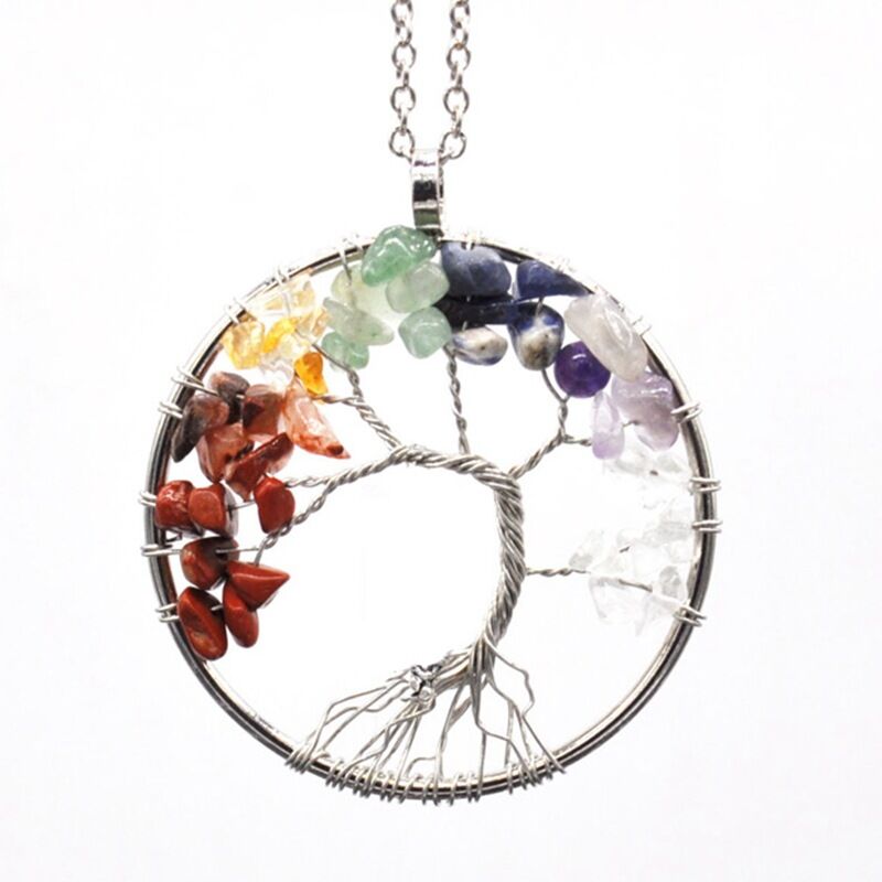 7-chakras crystal chips lifetree necklace N106