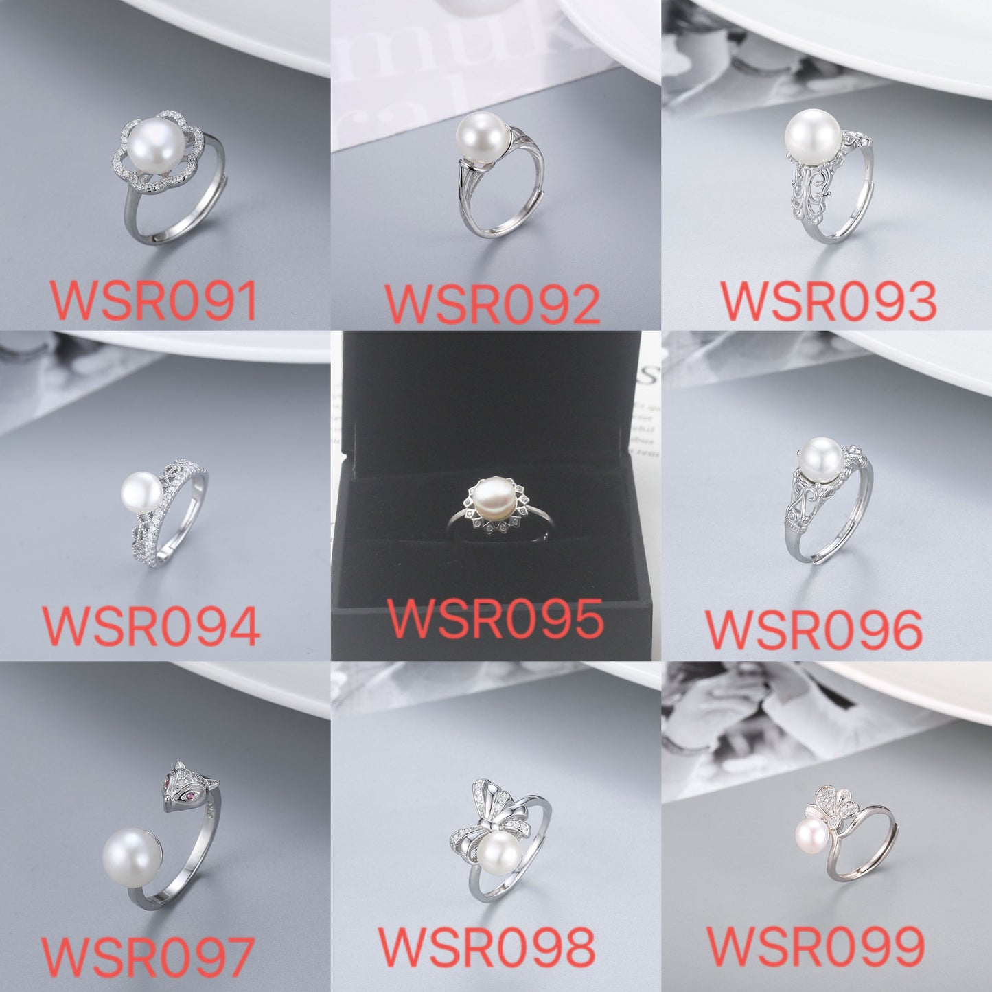 S925 sterling silver ring  setting (default no pearl) wsr091-099