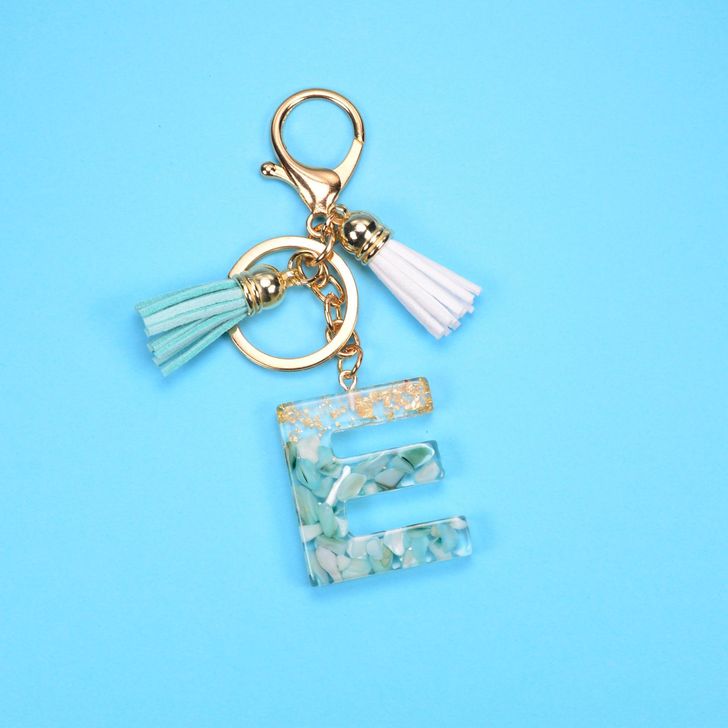 Alphabetic key chain tassel pendant stone gold foil resin key  #KC066