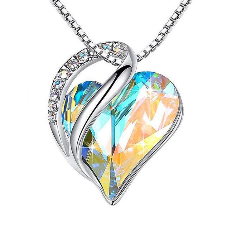 rainbow gem rhinestones zircon heart necklace N075-N078