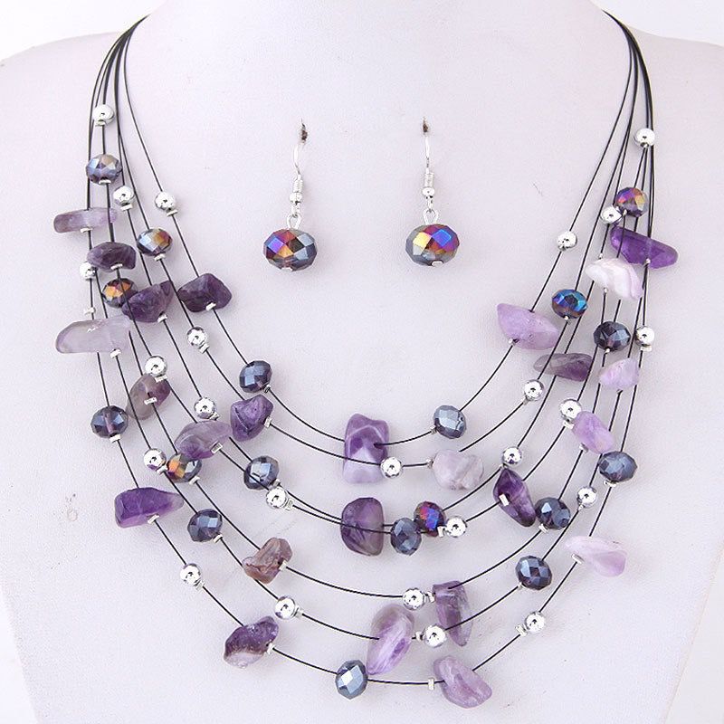 Boho fashion crystal chips wrap necklace and earrings set  JS056-JS062