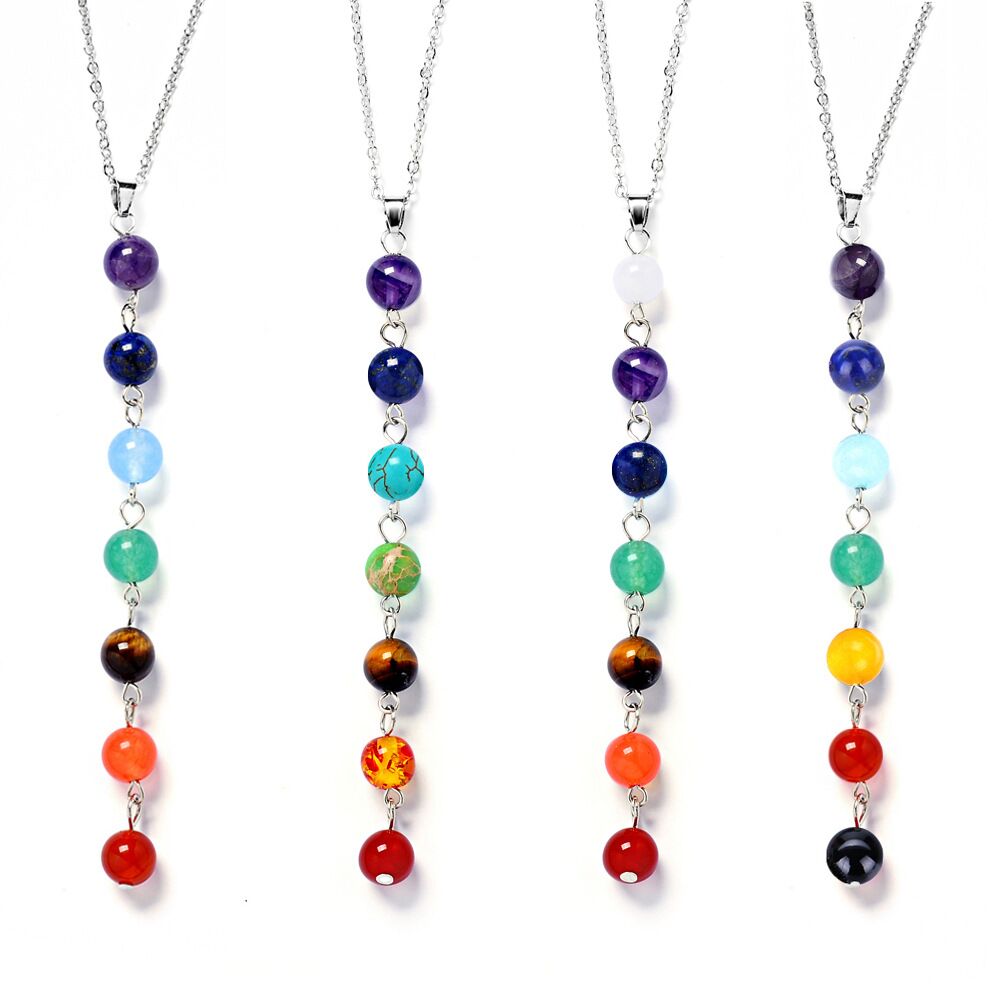 Colorful pendulum amethyst tiger eye stone necklace sweater chain #P029-P032