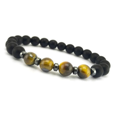 Magnetic Frosted Black Bead Tiger Eye Men's Bracelet #B140-B151