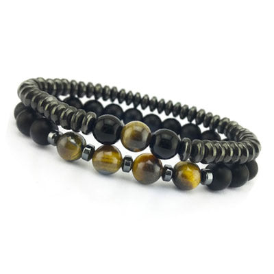 Magnetic Frosted Black Bead Tiger Eye Men's Bracelet #B140-B151