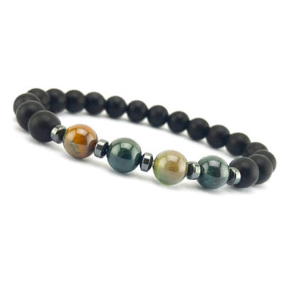 Magnetic Frosted Black Bead Tiger Eye Men's Bracelet #B140-B151