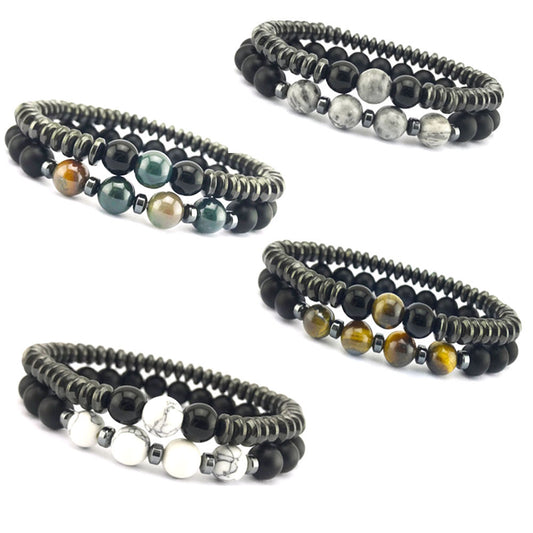 Magnetic Frosted Black Bead Tiger Eye Men's Bracelet #B140-B151