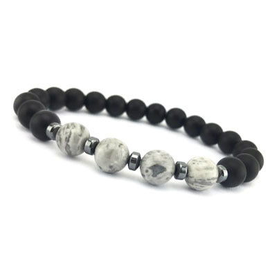 Magnetic Frosted Black Bead Tiger Eye Men's Bracelet #B140-B151