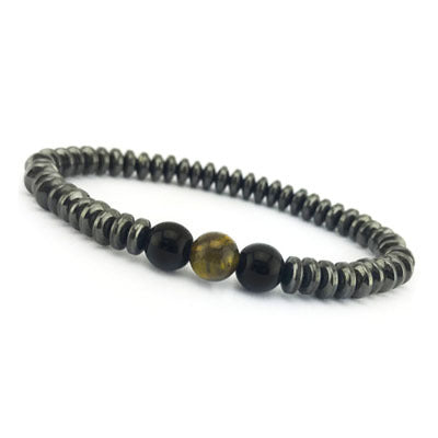 Magnetic Frosted Black Bead Tiger Eye Men's Bracelet #B140-B151