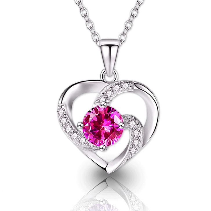 rainbow gem rhinestones zircon heart necklace N081-N083