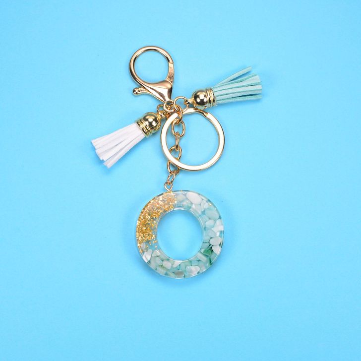 Alphabetic key chain tassel pendant stone gold foil resin key  #KC066