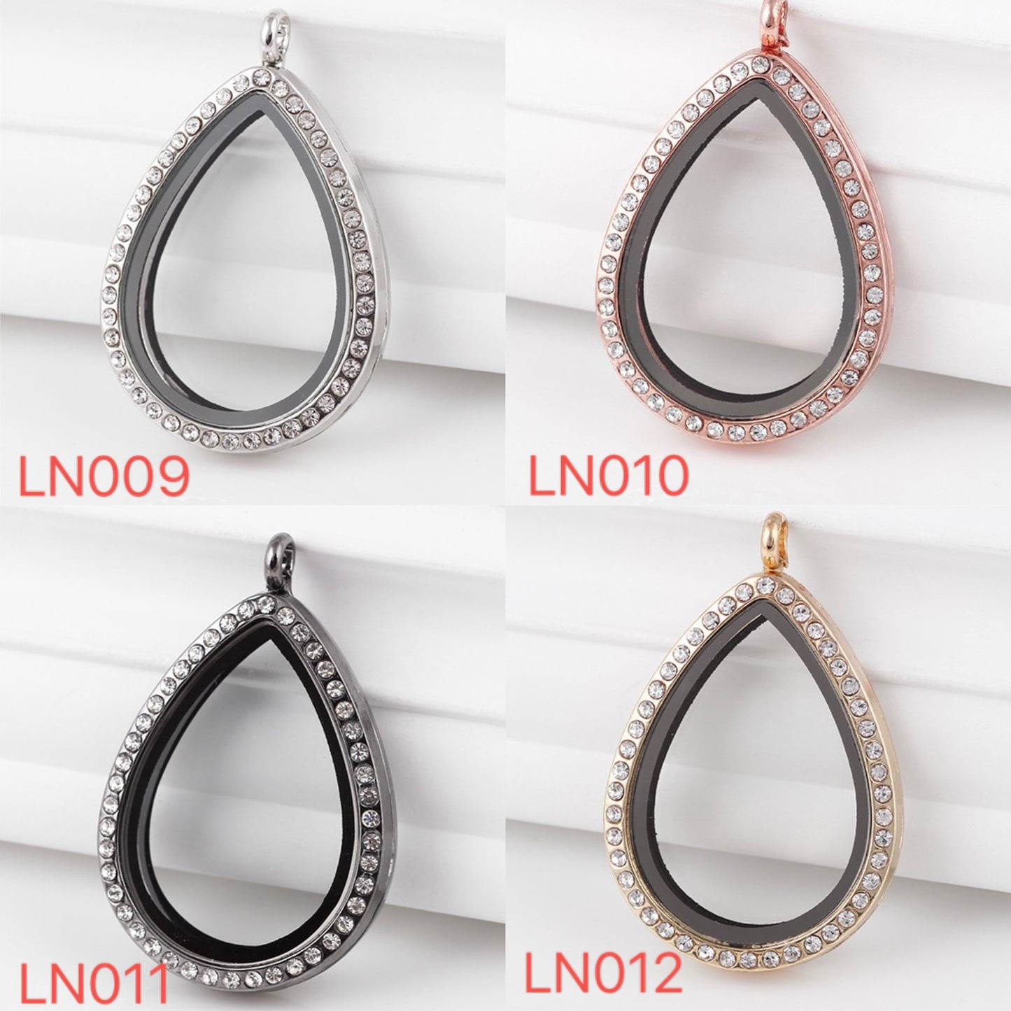 Tear drop loating locket necklace for charms and mini pearls LN009-012