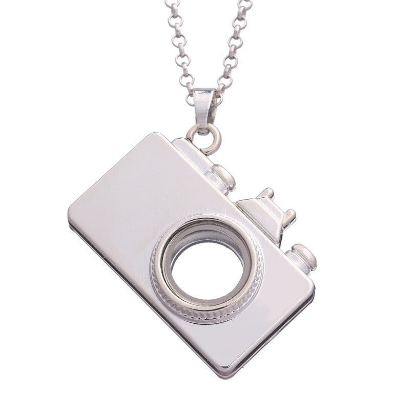 New camera glass photo box necklace Locket camera photo box pendant necklace 60cm chain jewelry LN019-LN022