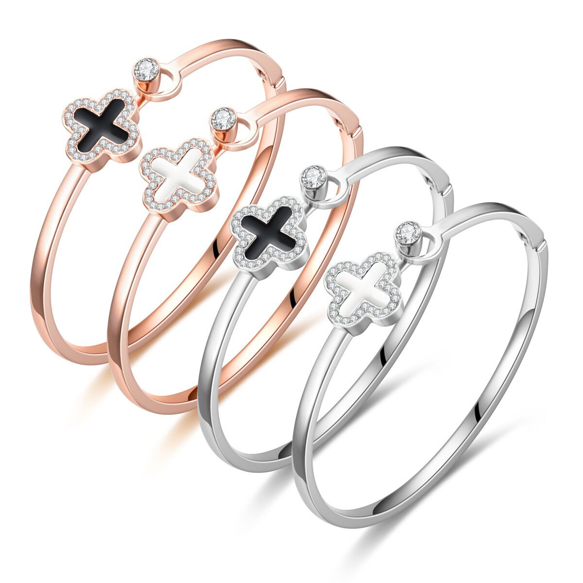 Luck Clovers Stainless Steel Silver and Rose Gold Bracelets