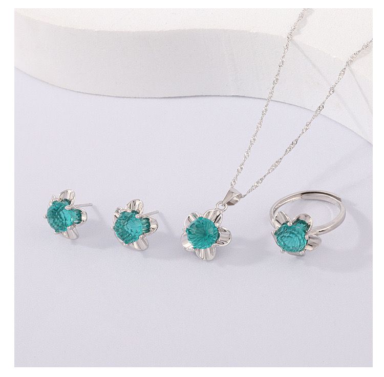 sterling silver S925 gem pendant+ring+earrings set  #SGS041-SGS044