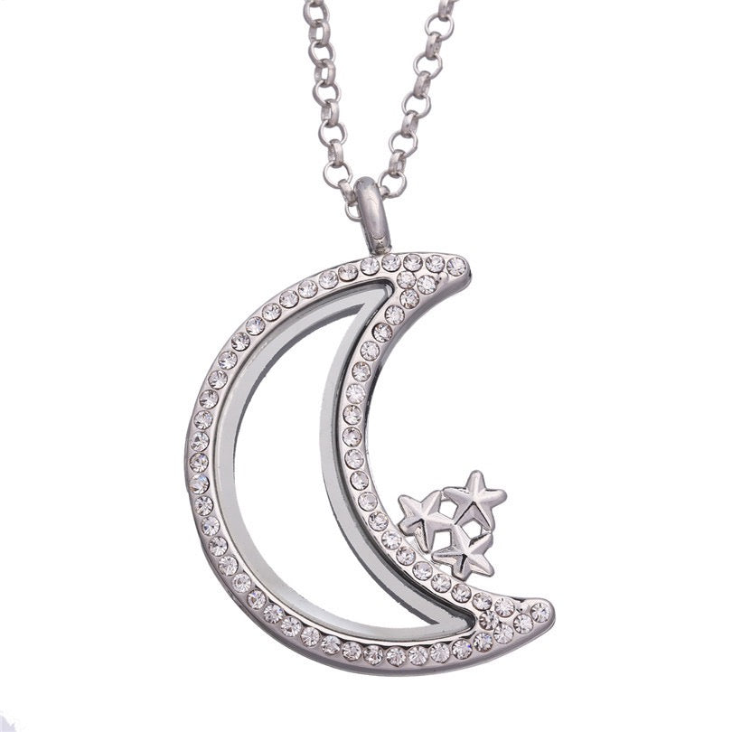 Moon star  floating locket necklace for charms and mini pearls  LN036-LN039