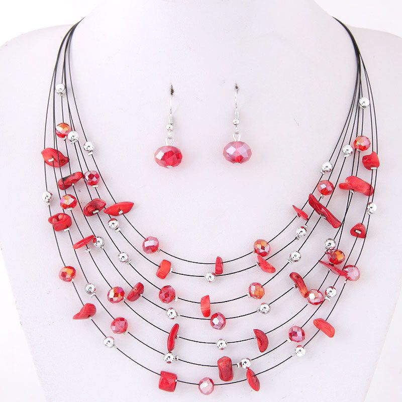 Boho fashion crystal chips wrap necklace and earrings set  JS056-JS062