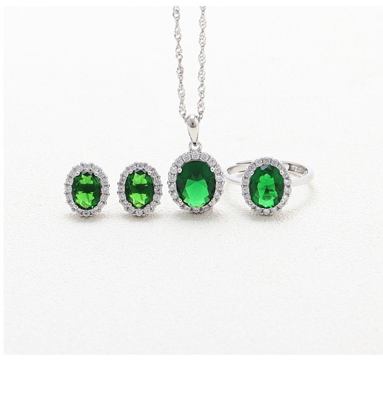 sterling silver S925 gem pendant+ring+earrings set  #SGS029-SGS030