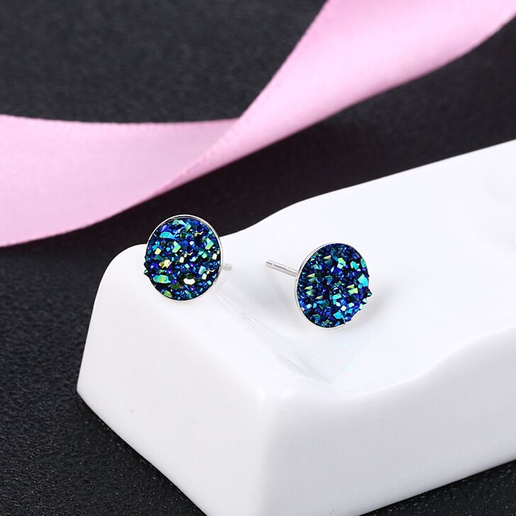 S925 sterling silver druzy earrings 8mm  #E028-E038