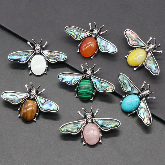 crystal agate stone bee with Abalone shell pendant and brooch 2 in 1   #P021