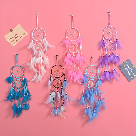 double ring dreamcatcher   feather cather wall hanging decorations #DC007-DC020