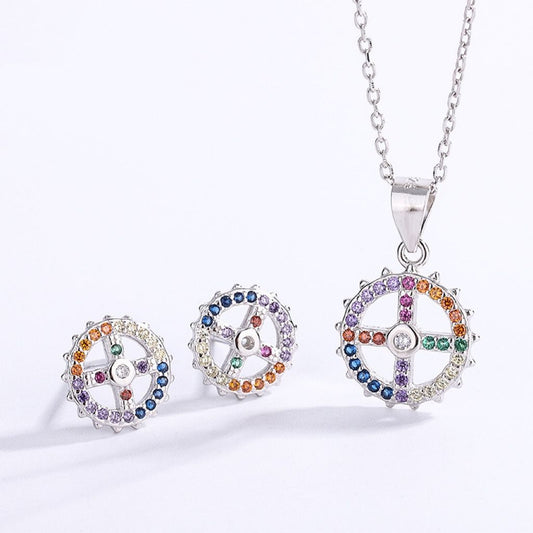 sterling silver S925 gem pendant+earrings set  #SGS085